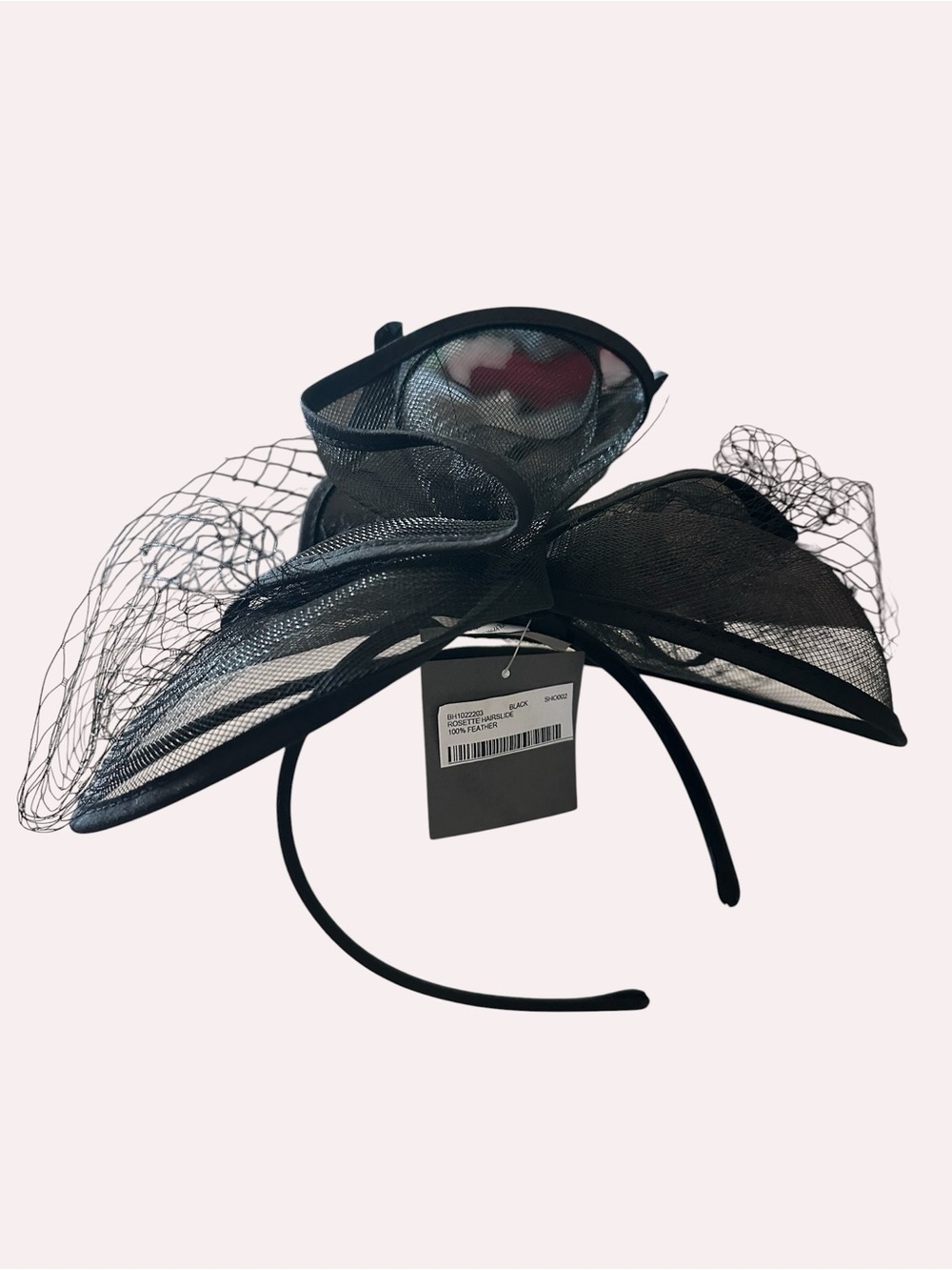 Bellissima Black Rosette Fascinator Headband with Birdcage Veil